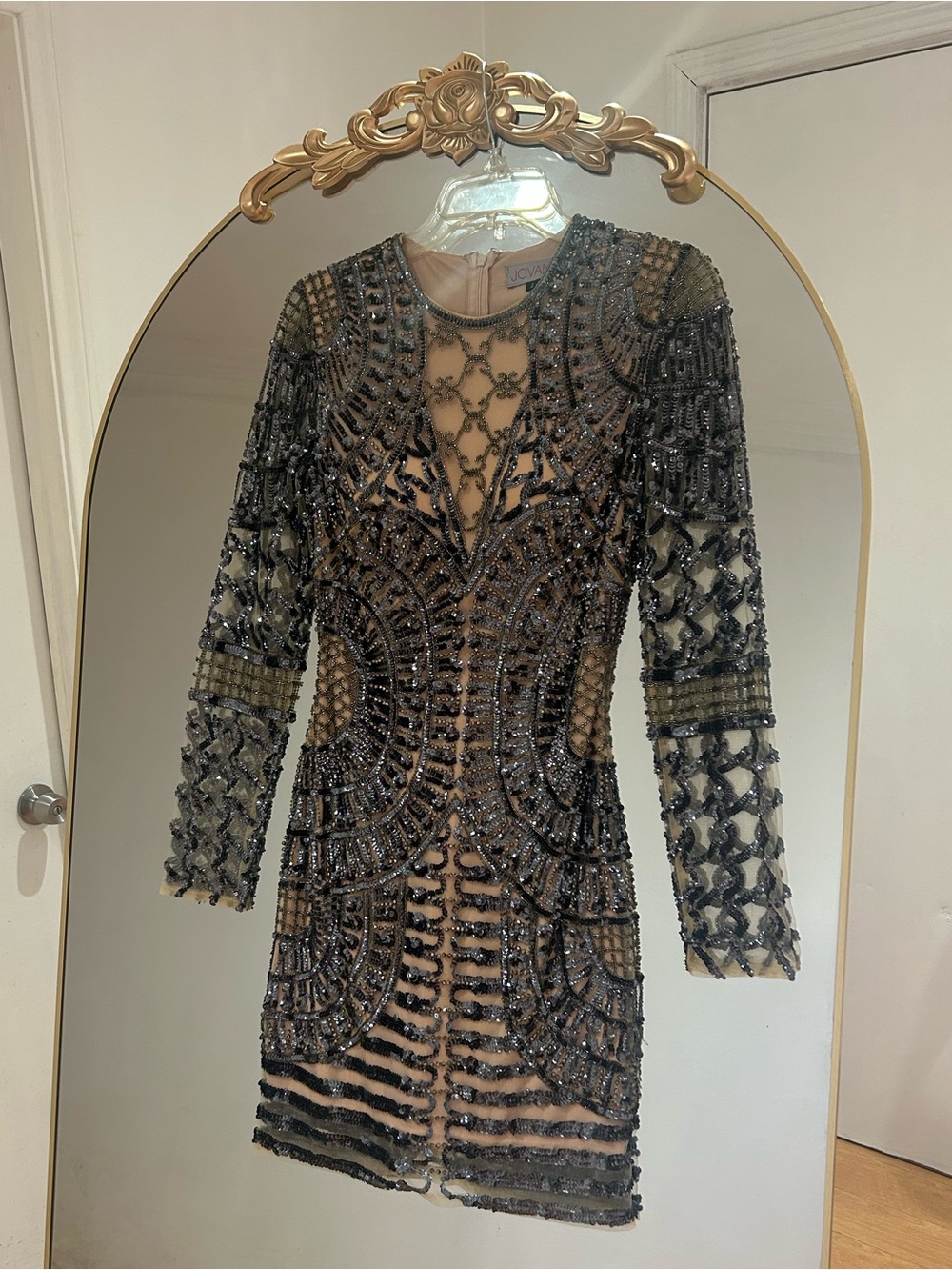 Jovani Embellished Black Beaded Mini Dress, Size 2